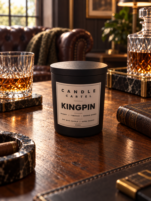 Kingpin 280g brandy and tobacco soy candle by The Candle Cartel